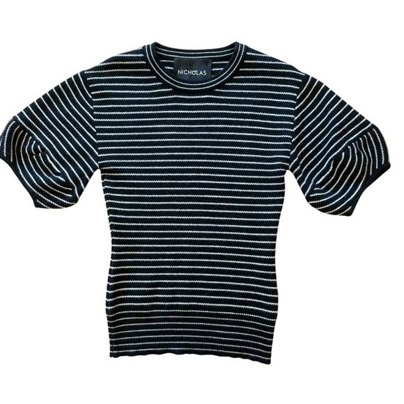 NICHOLAS Navy and White Striped Short Sleeve Tee - Picture 2 of 9